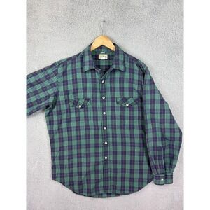 Vintage LL Bean Shirt Mens XLT Green Plaid Flannel Button Front Long Sleeve USA